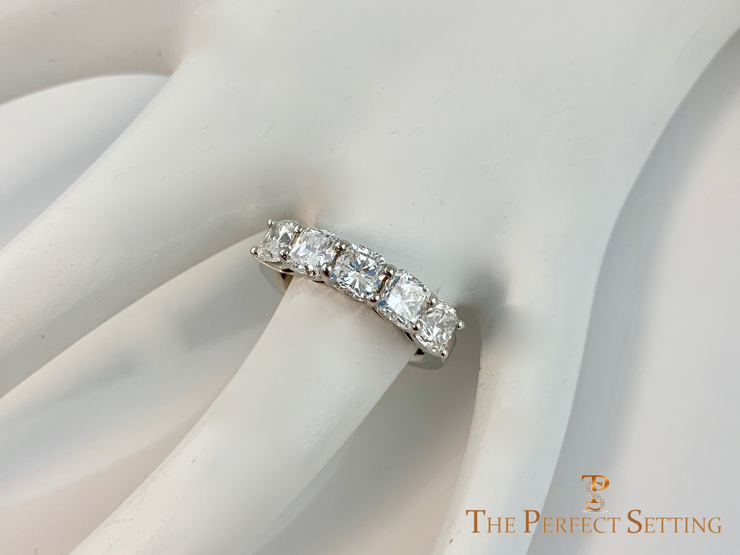5 Stone Cushion Cut Diamond Wedding Band