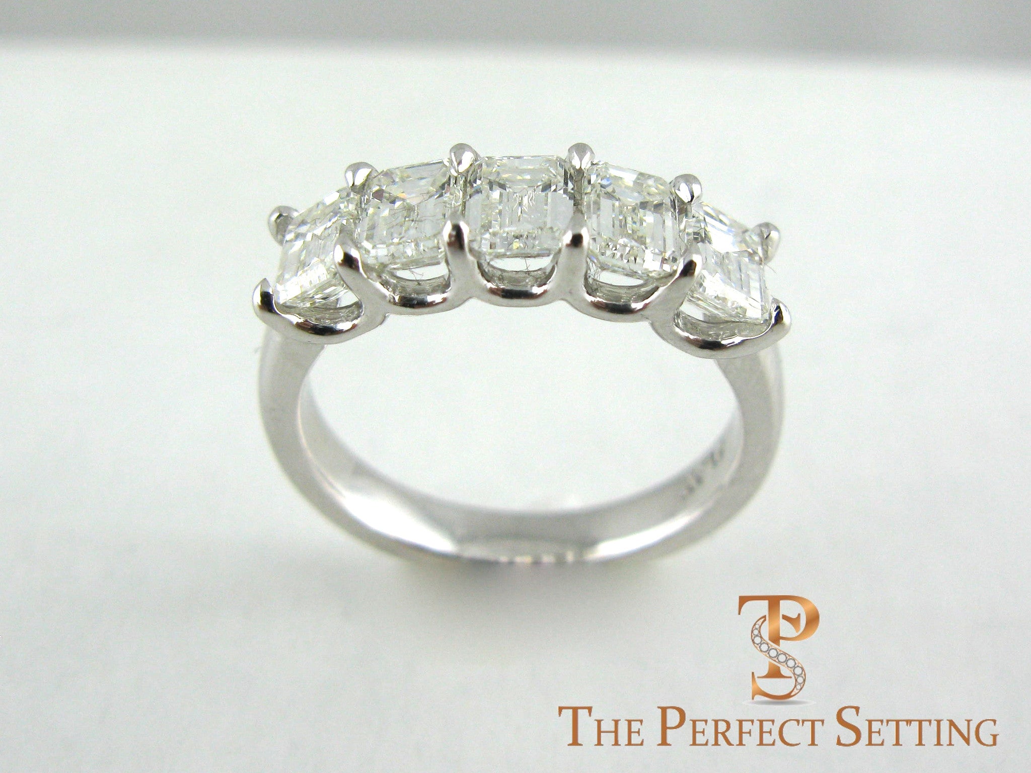 5 Stone Emerald Cut Diamond Wedding Band