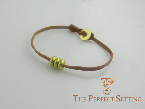 24K Gold Rondel on Leather Cord Bracelet