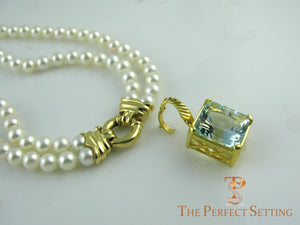 Aquamarine 18K Gold removable pendant pearl necklace