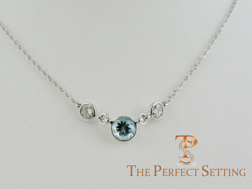 Aquamarine and Diamond Necklace Bezel Three Stone
