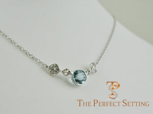 Aquamarine and Diamond Necklace Bezel Three Stone Birthstone