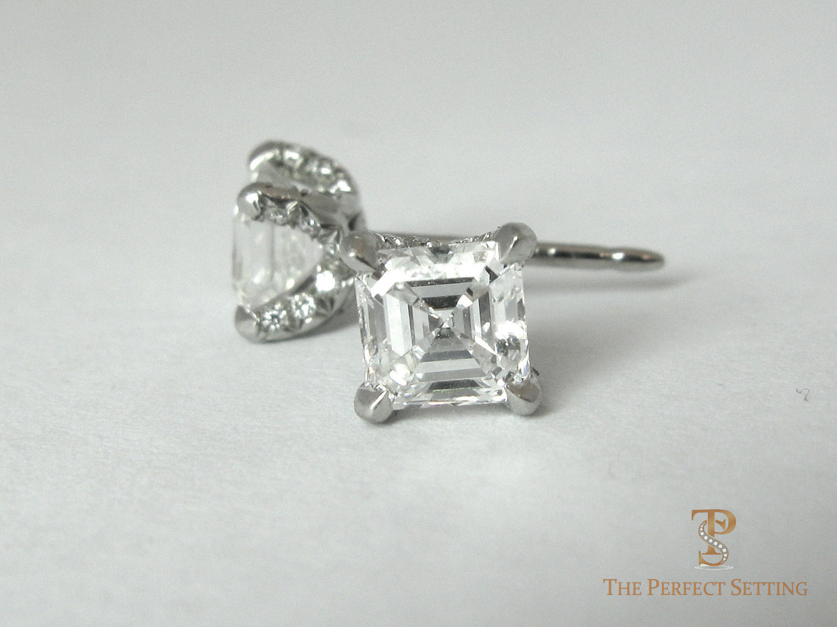 Asscher Cut Diamond Earrings | Platinum Setting with Diamond Accents ...