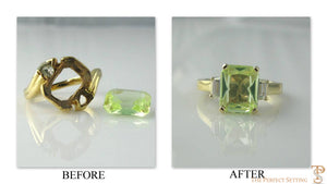 Resetting - Inherited Broken Peridot Ring becomes diamond cocktail ring