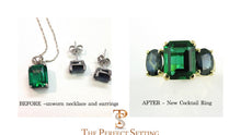Load image into Gallery viewer, Before and After Photo of reset necklace and earrings to ring
