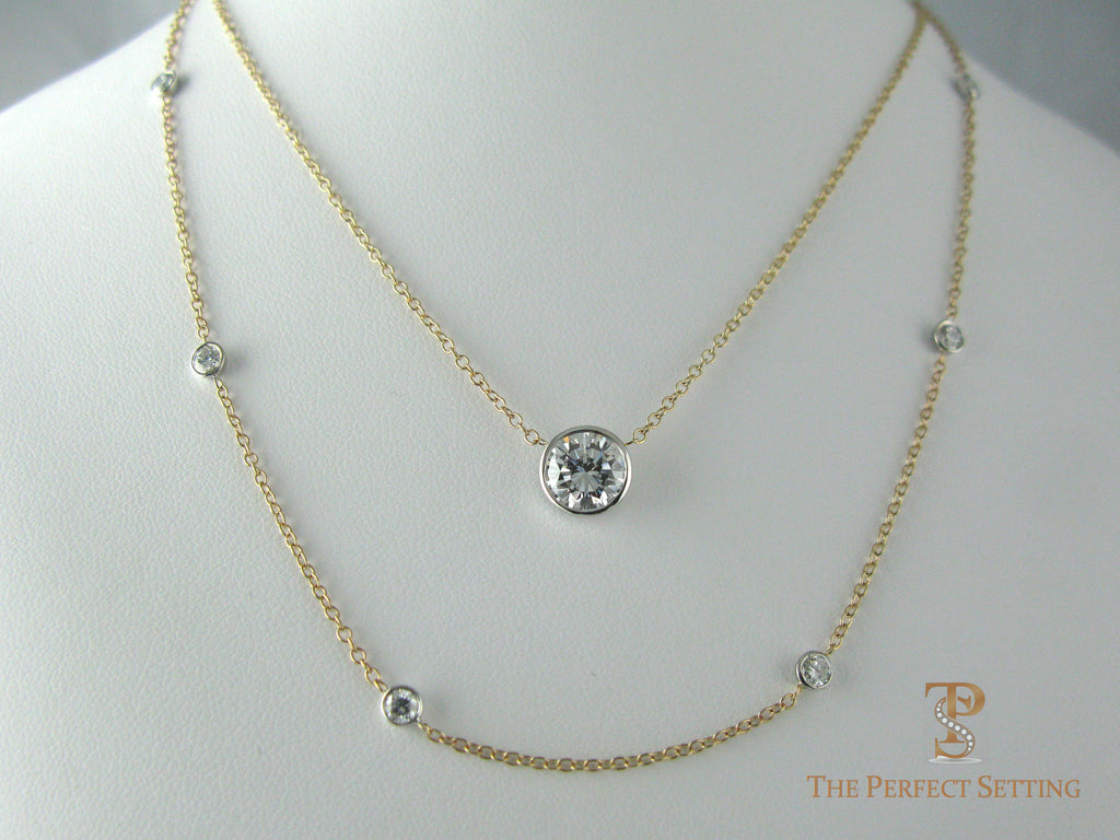 Bezel set diamond necklaces after resetting