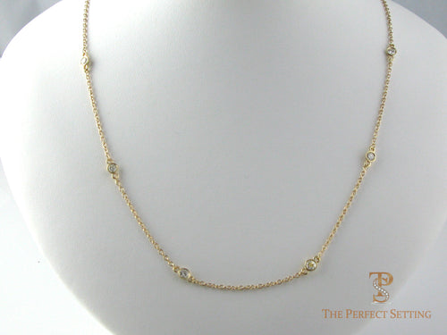 10 Stone Diamond Necklace Bezel Set Yellow Gold