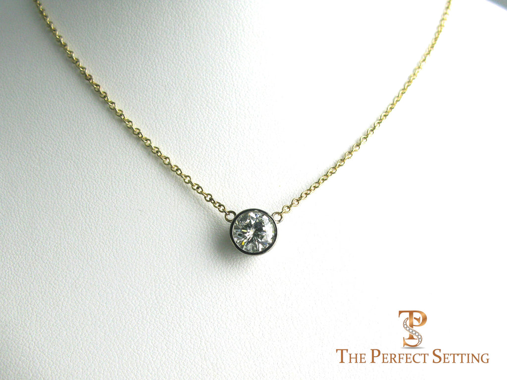 diamond solitaire necklace bezel set 