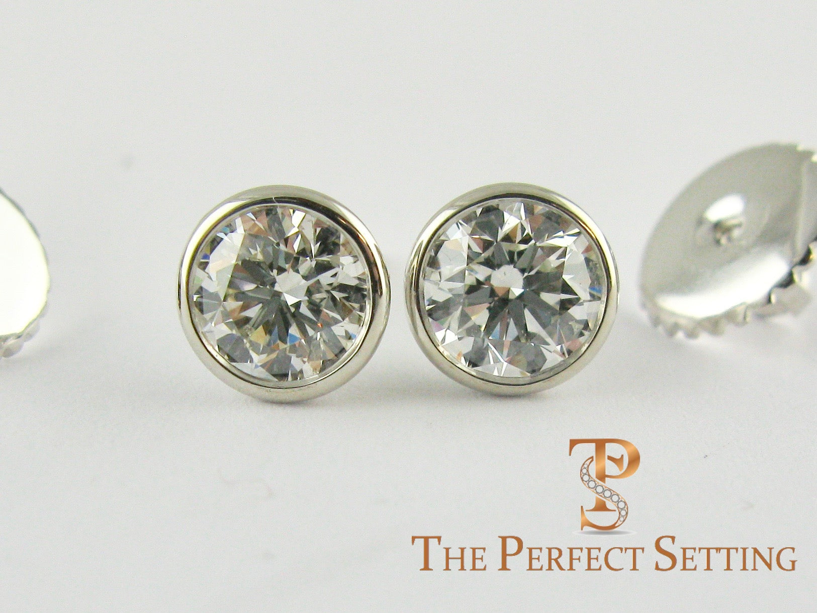 Bezel Set Diamond Studs Screw Back Earrings