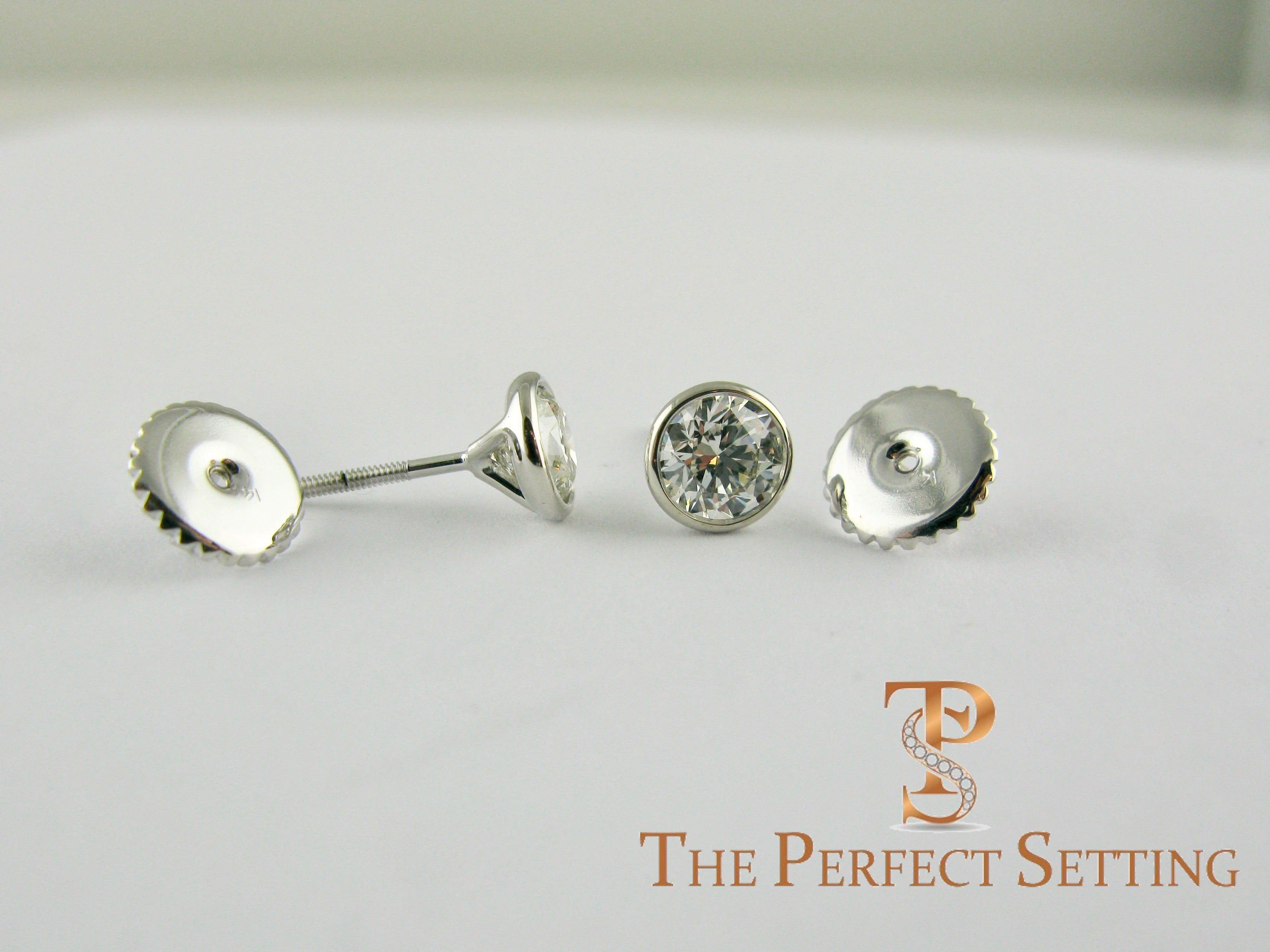 Bezel Set Diamond Studs Screw Back Earrings