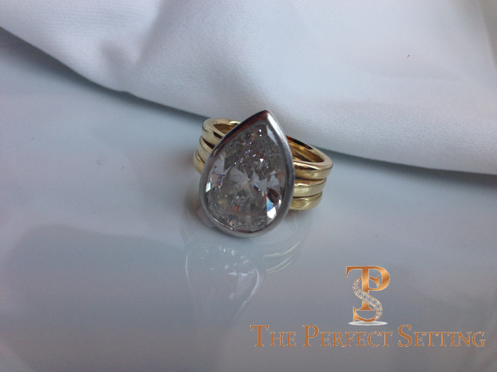 Signature Ring Pear Diamond - Custom Made Platinum and 18K Yellow Gold Diamond Setting