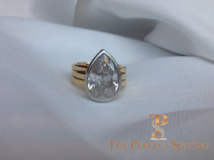 Signature Ring Pear Diamond - Custom Made Platinum and 18K Yellow Gold Diamond Setting