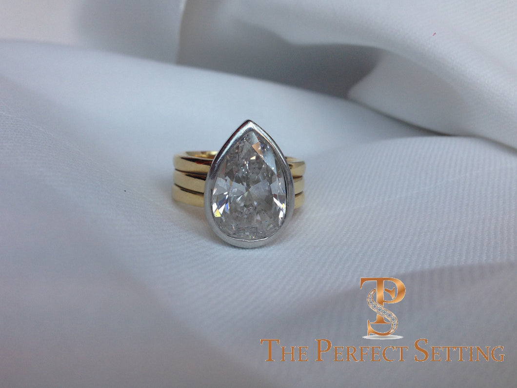 Signature Ring Pear Diamond - Custom Made Platinum and 18K Yellow Gold Diamond Setting