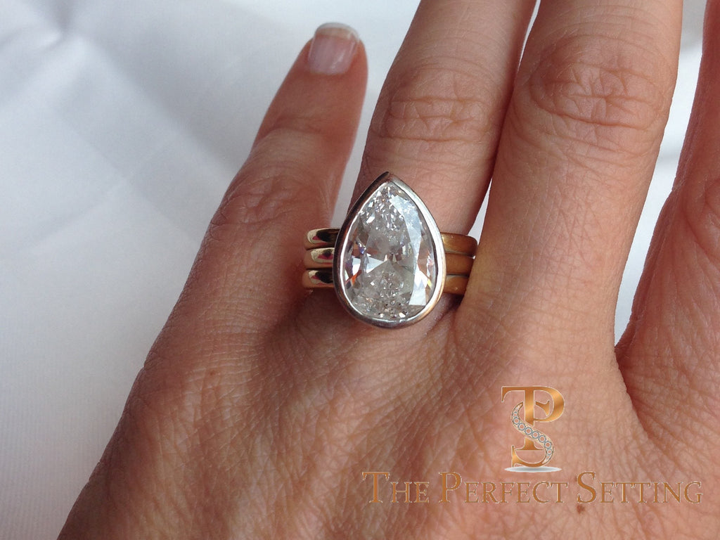 Signature Ring Pear Diamond - Custom Made Platinum and 18K Yellow Gold Diamond Setting