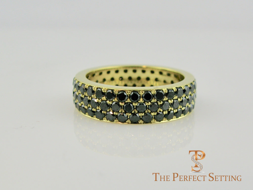 Black Diamond Pave Ring 18K Yellow Gold