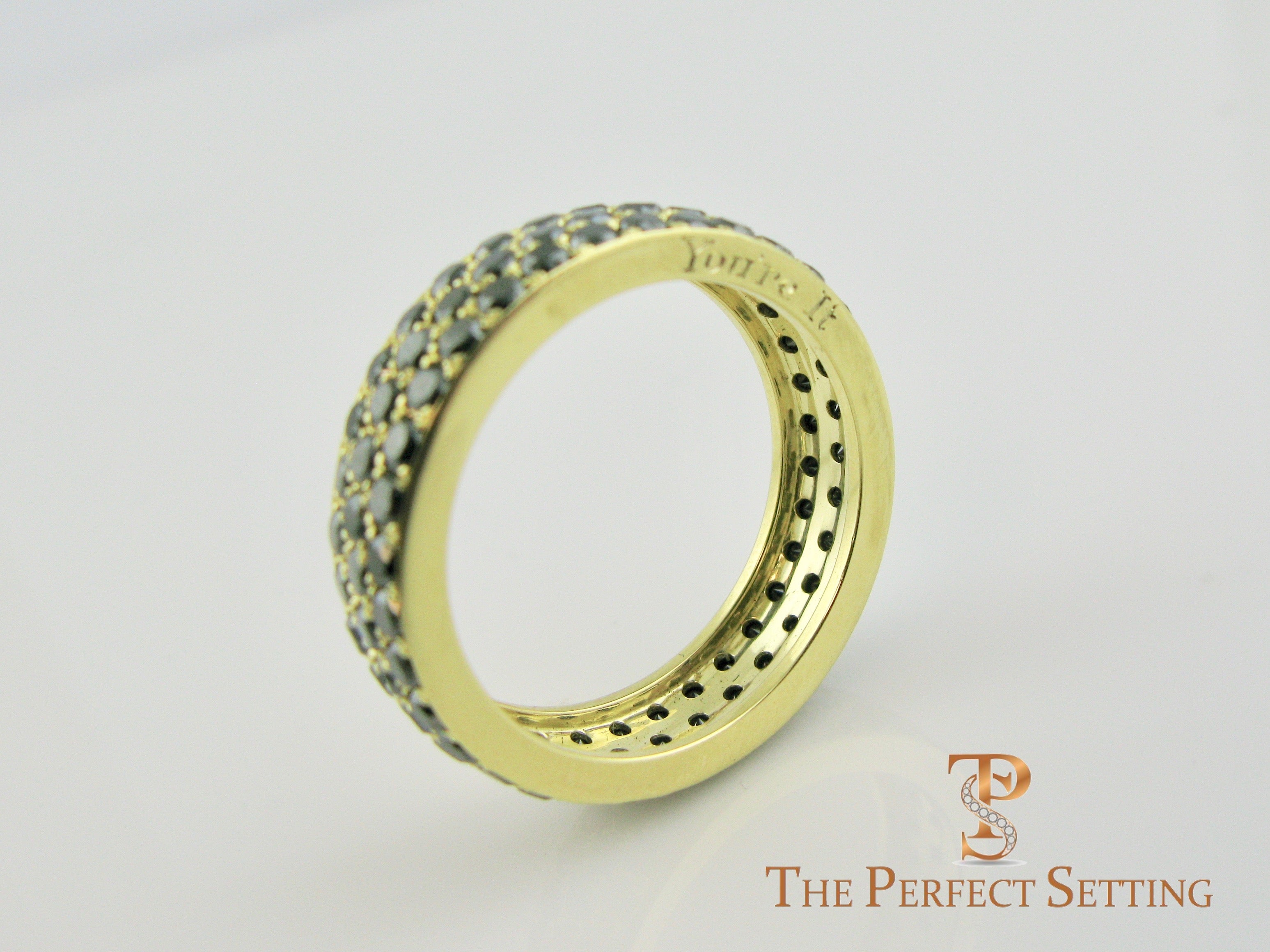 Black Diamond Pave Ring 18K Yellow Gold side view