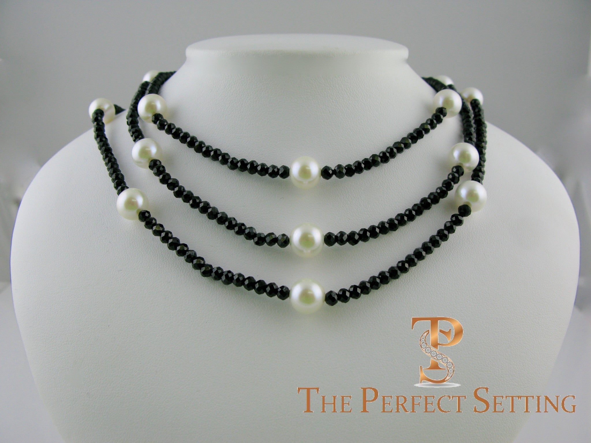 Black White Pearl Necklace  Vintage Black Pearl Necklace - Pearl