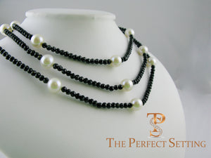Black Spinel Cultured Pearl Necklace triple strand