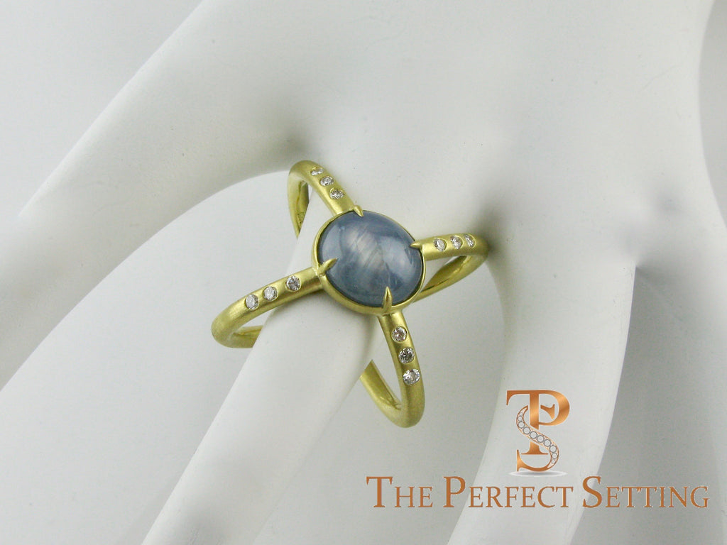 Blue Star Sapphire Criss-Cross Ring 