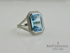 Custom Large Blue Topaz and Diamond Cocktail Ring