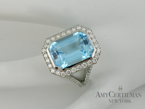 Large Blue Topaz and Diamond Cocktail Ring