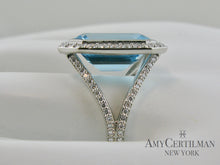 Load image into Gallery viewer, Large Blue Topaz and Diamond Cocktail Ring finger