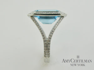 Large Blue Topaz and Diamond Cocktail Ring side view