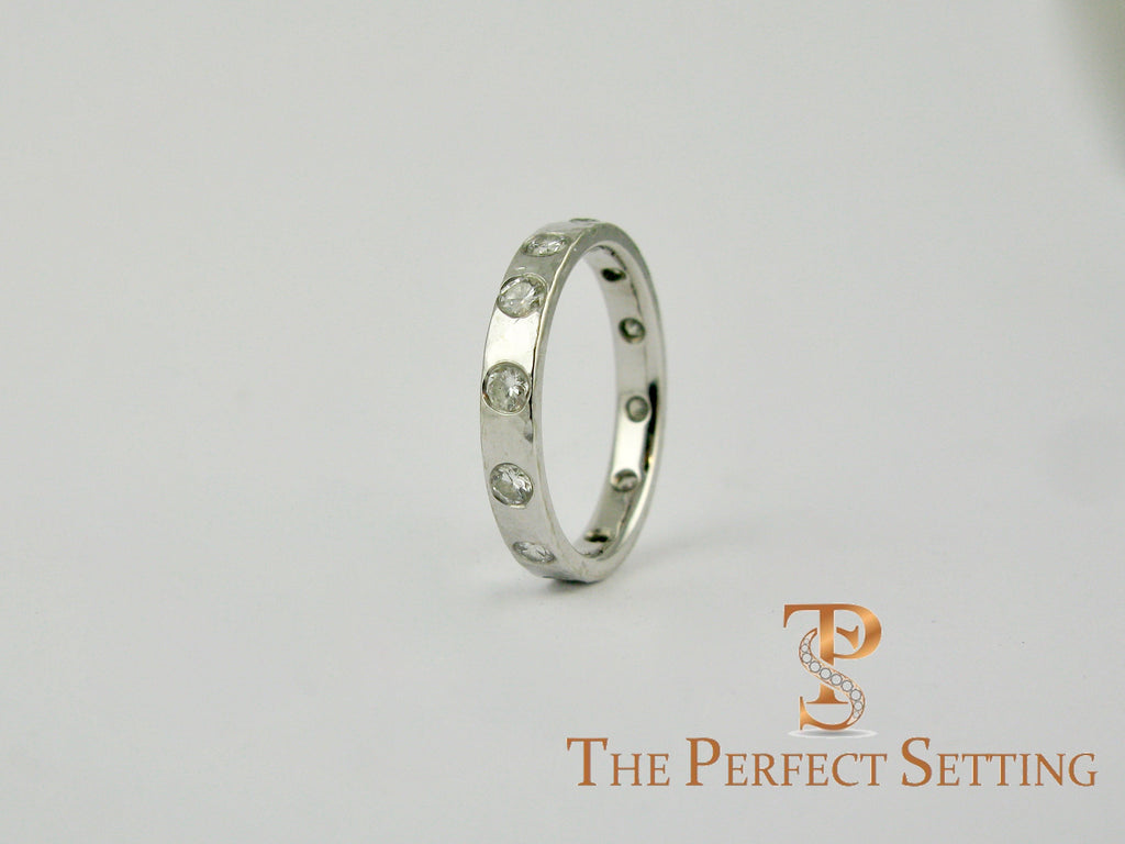 Modern Burnished Diamond Hand Hammered Ring
