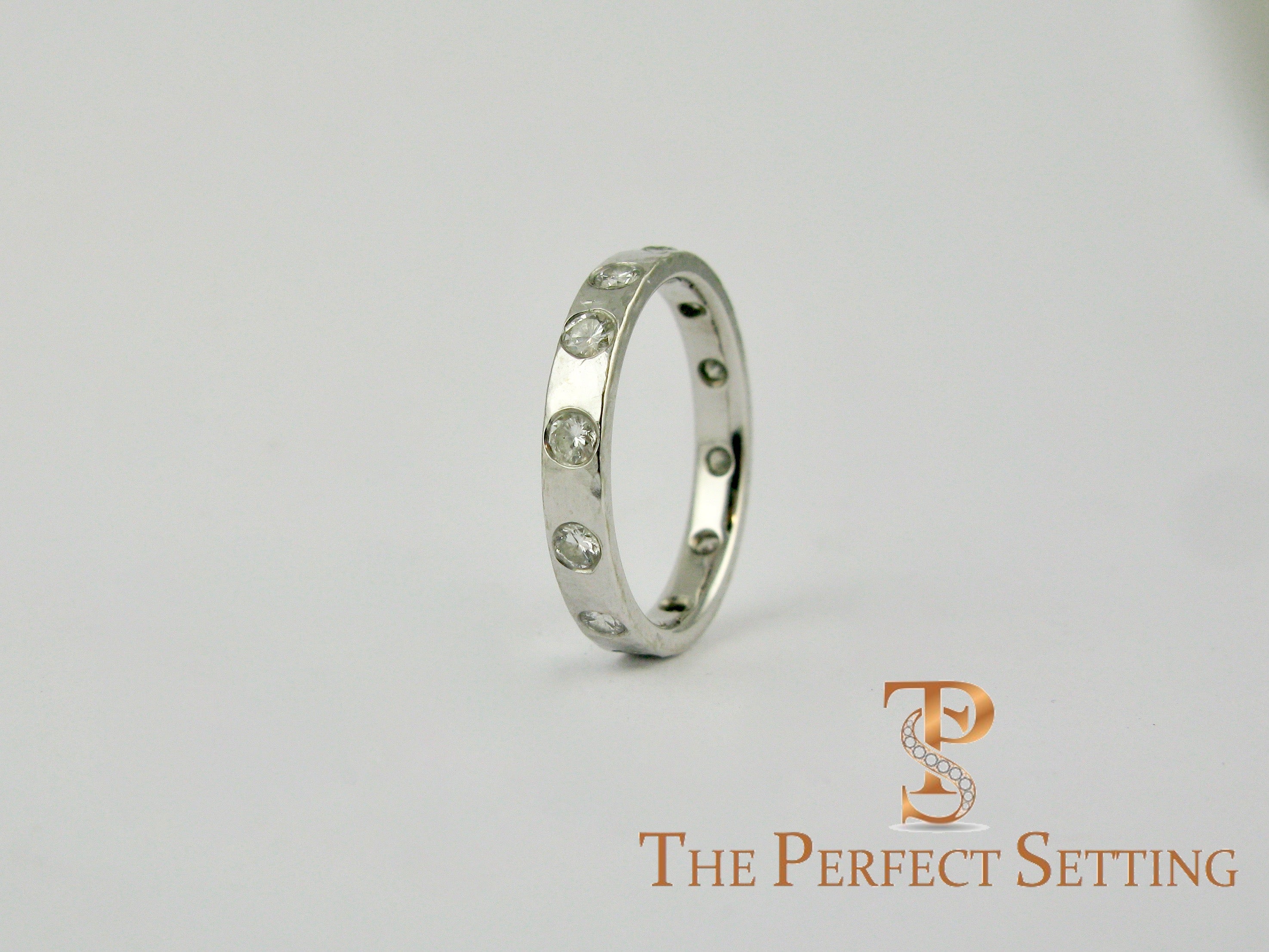 Modern Burnished Diamond Hand Hammered Ring