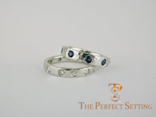 Load image into Gallery viewer, Modern Burnished Diamond Sapphire Hand Hammered Ring