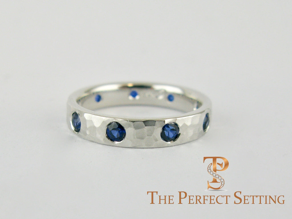 Modern Burnished Sapphire Hand Hammered Ring