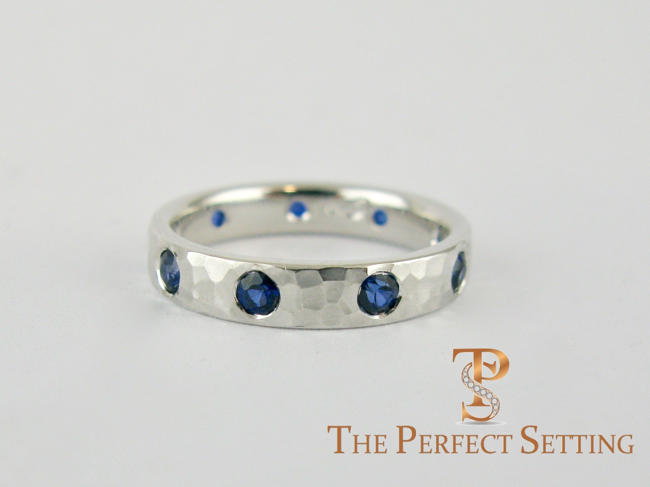 Modern Burnished Sapphire Hand Hammered Ring