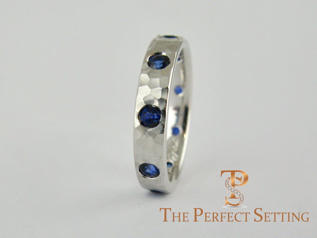 Modern Burnished Sapphire Hand Hammered Ring