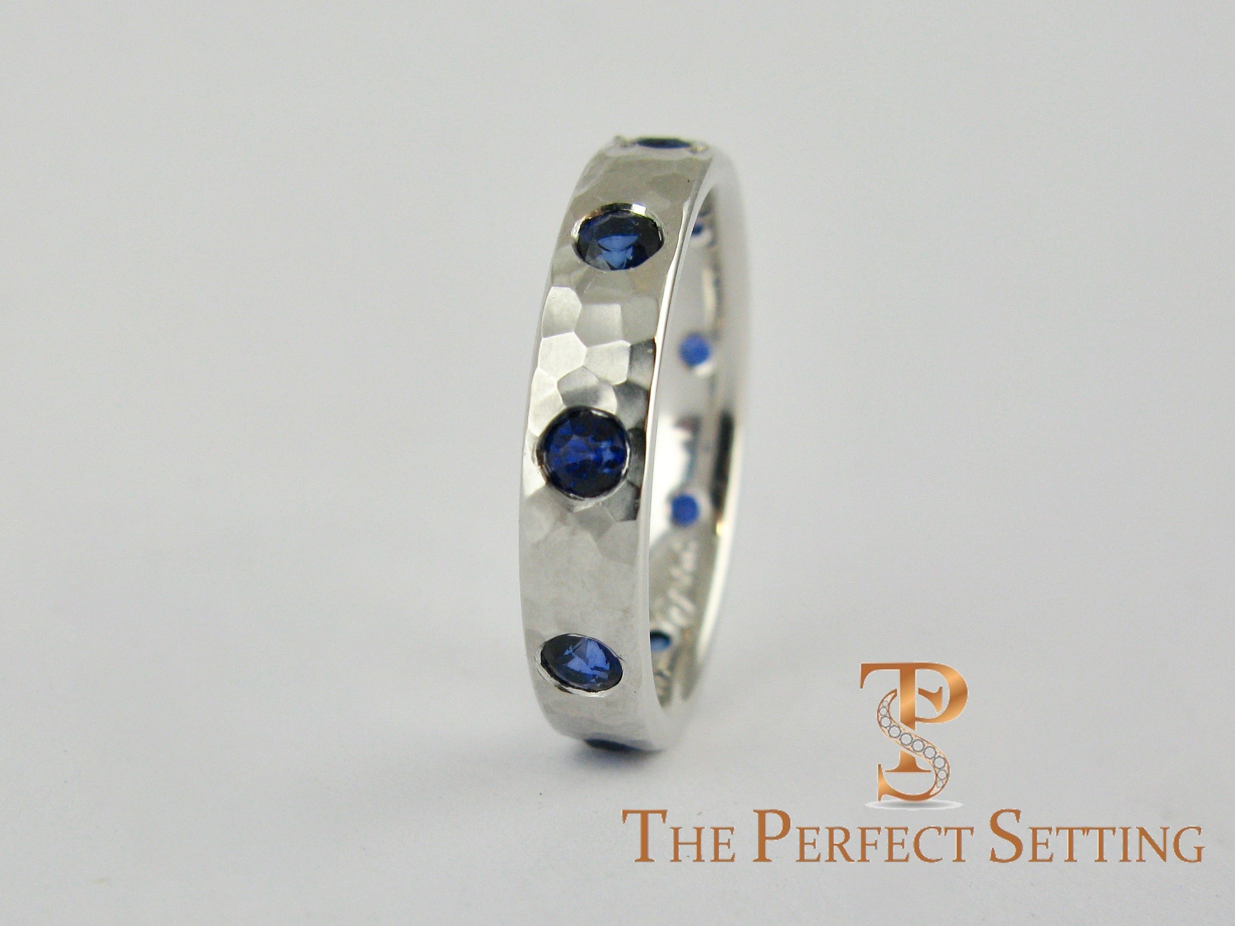 Modern Burnished Sapphire Hand Hammered Ring