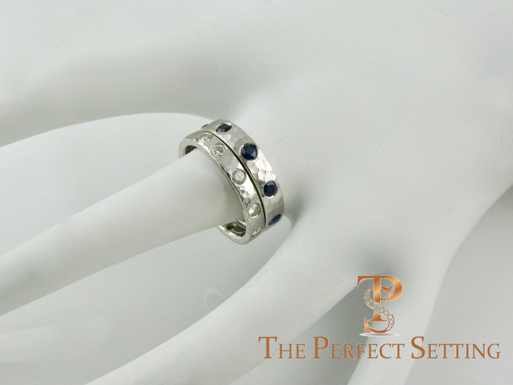 Modern Burnished Sapphire Hand Hammered Ring