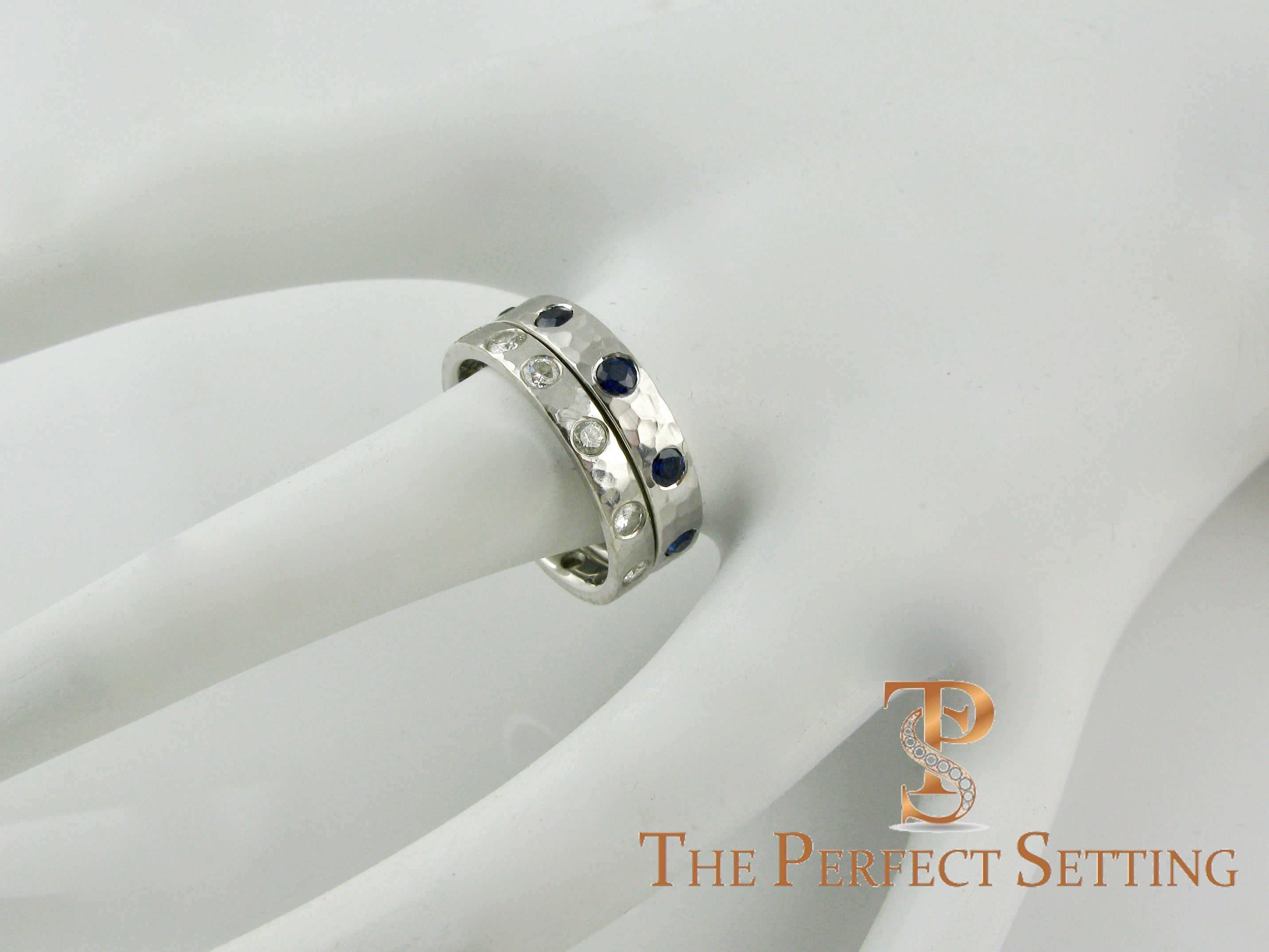 Modern Burnished Sapphire Hand Hammered Ring