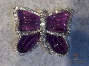 Carved Amethyst and Diamond butterfly pin