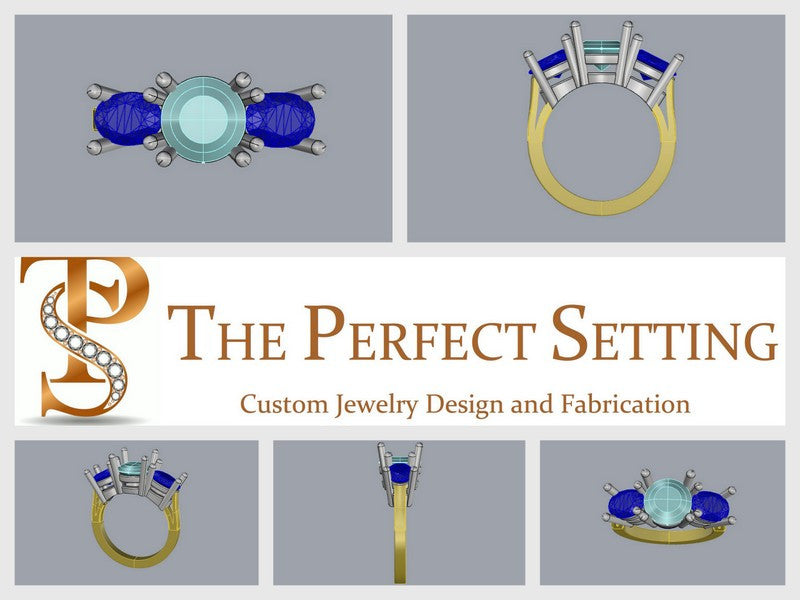 CAD image of custom sapphire and diamond engagement ring