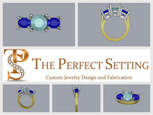 Load image into Gallery viewer, CAD image of custom sapphire and diamond engagement ring