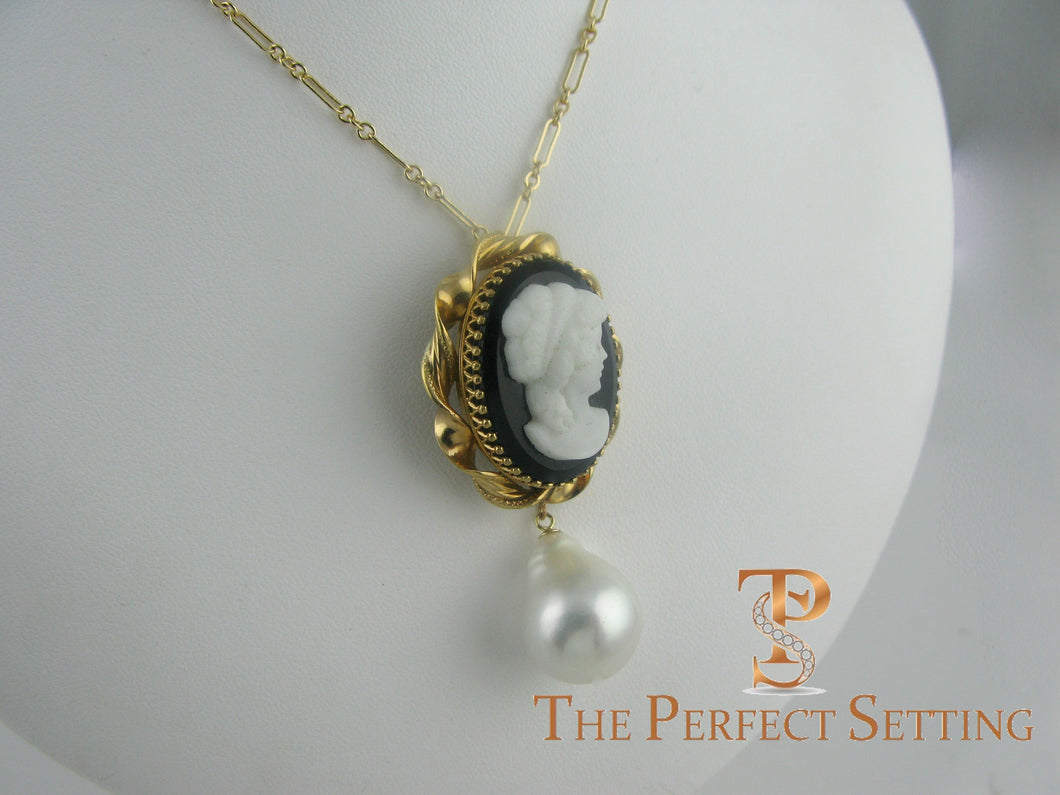 cameo pendant with baroque pearl