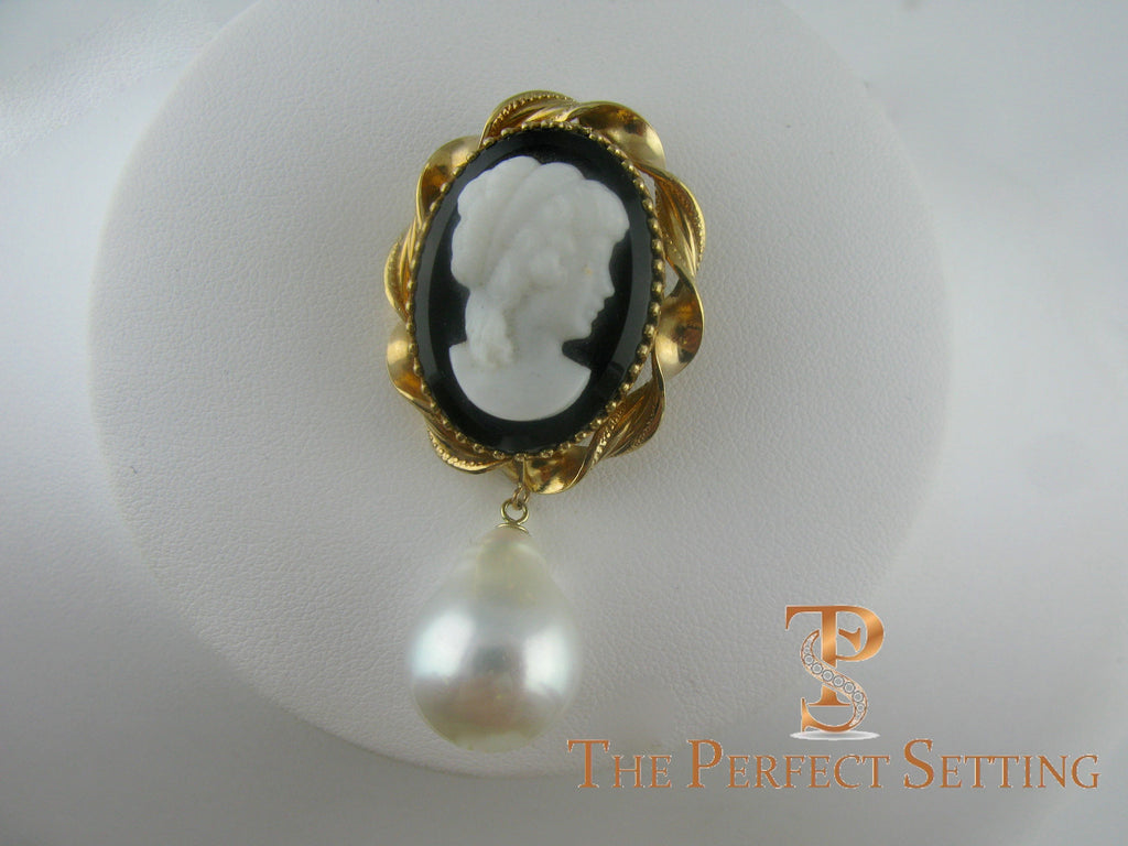 cameo pin with baroque pearl