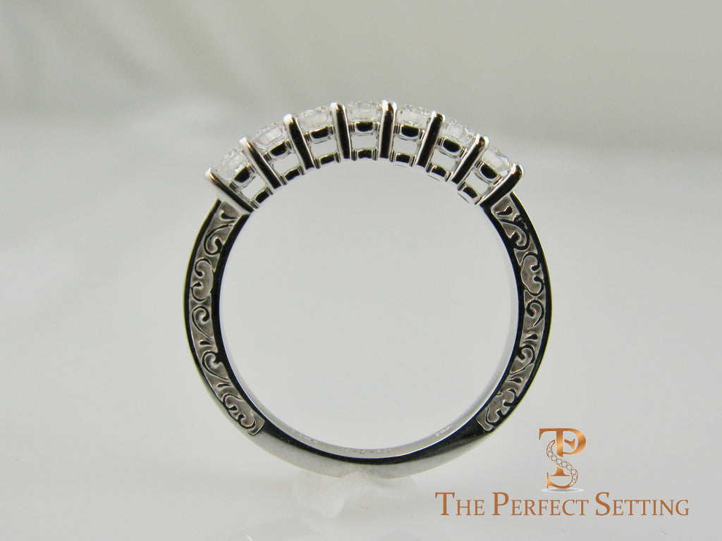 vintage scroll 7 stone diamond wedding band side