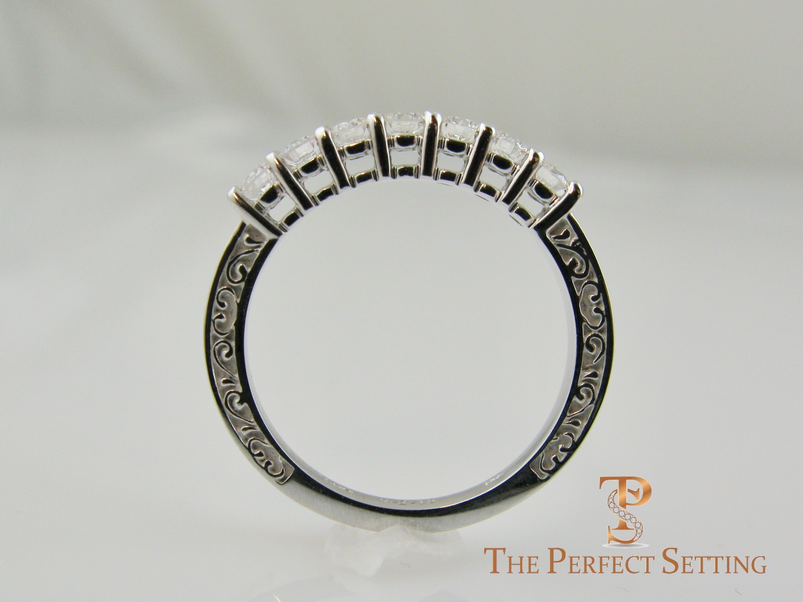 vintage scroll 7 stone diamond wedding band side