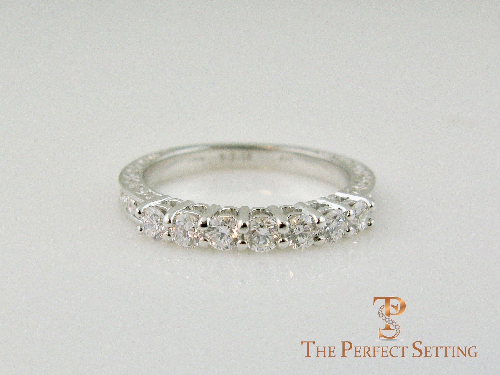 vintage scroll 7 stone diamond wedding band