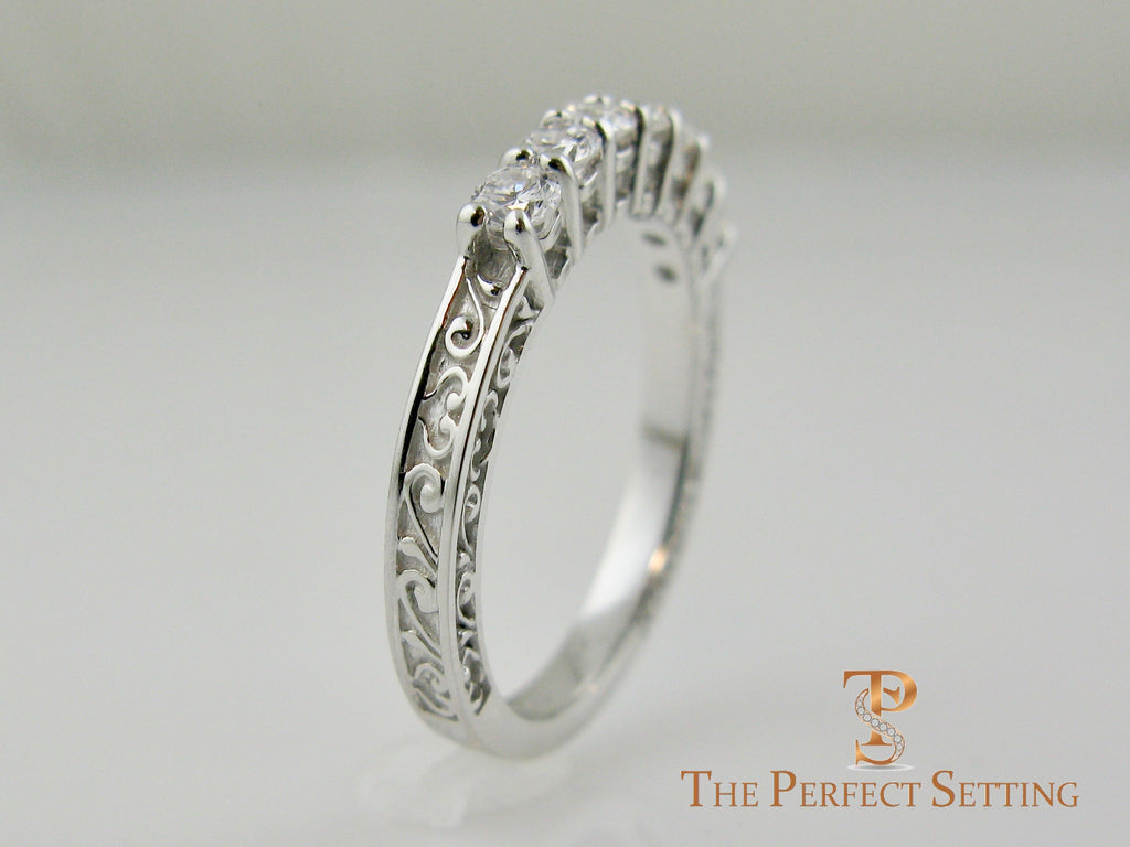 vintage scroll 7 stone diamond wedding band