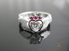 Load image into Gallery viewer, Claddagh Celtic Knot Engagement Ring Diamond and Pink Sapphires