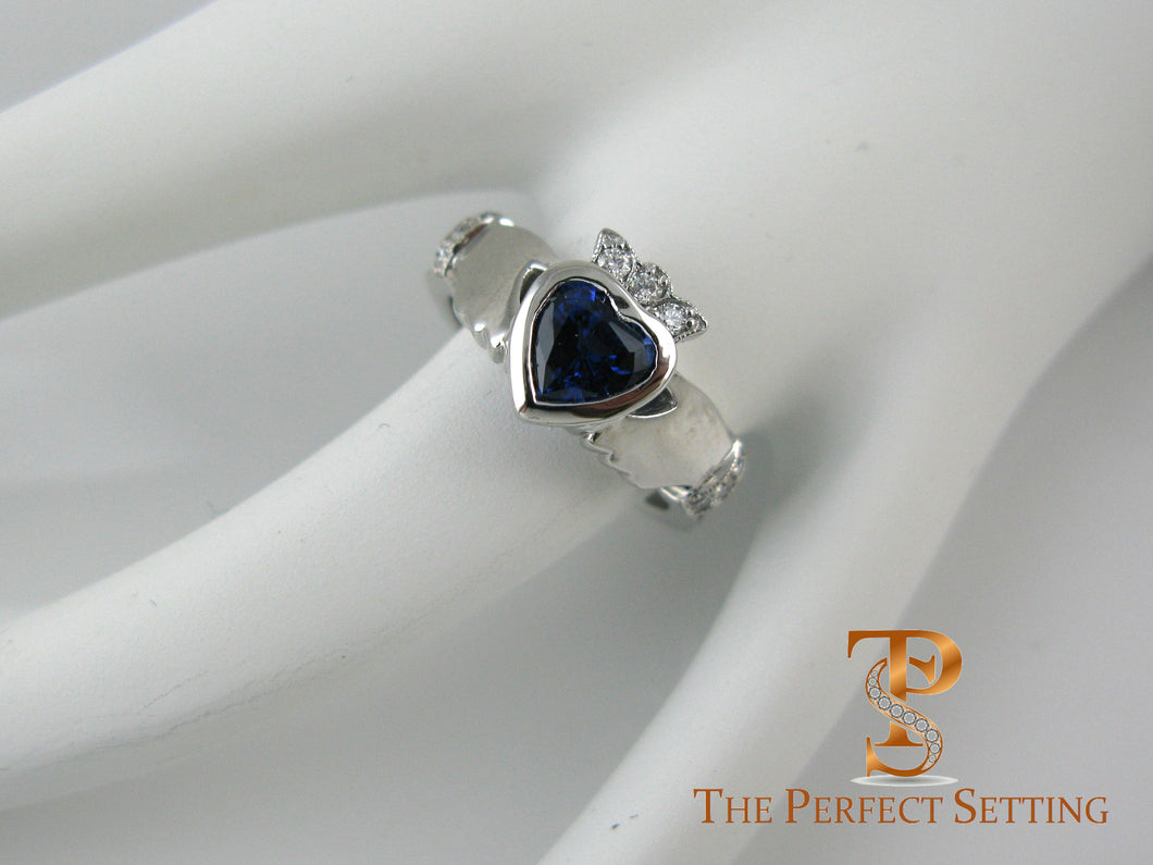 Claddagh Celtic Knot Ring with Sapphire Heart