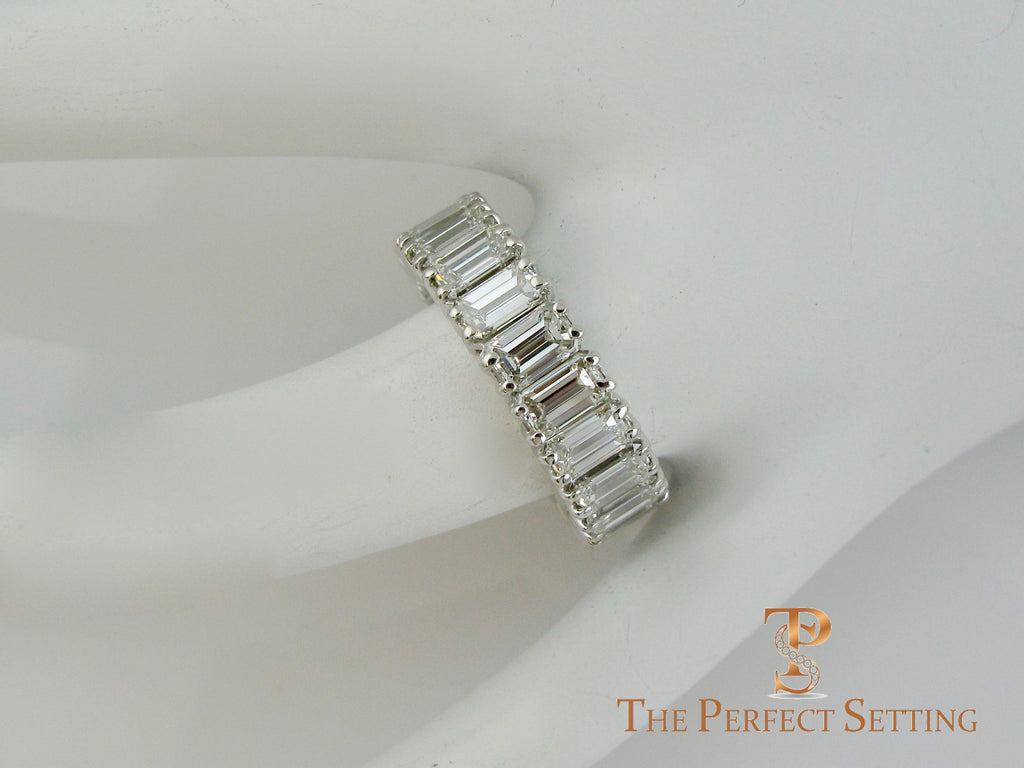 Emerald Cut Diamond Eternity Band Classic Platinum Setting finger