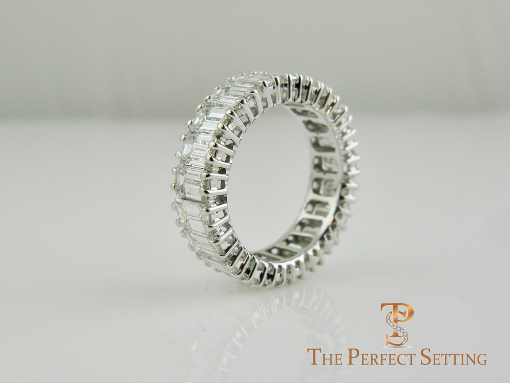 Emerald Cut Diamond Eternity Band Classic Platinum Setting side view