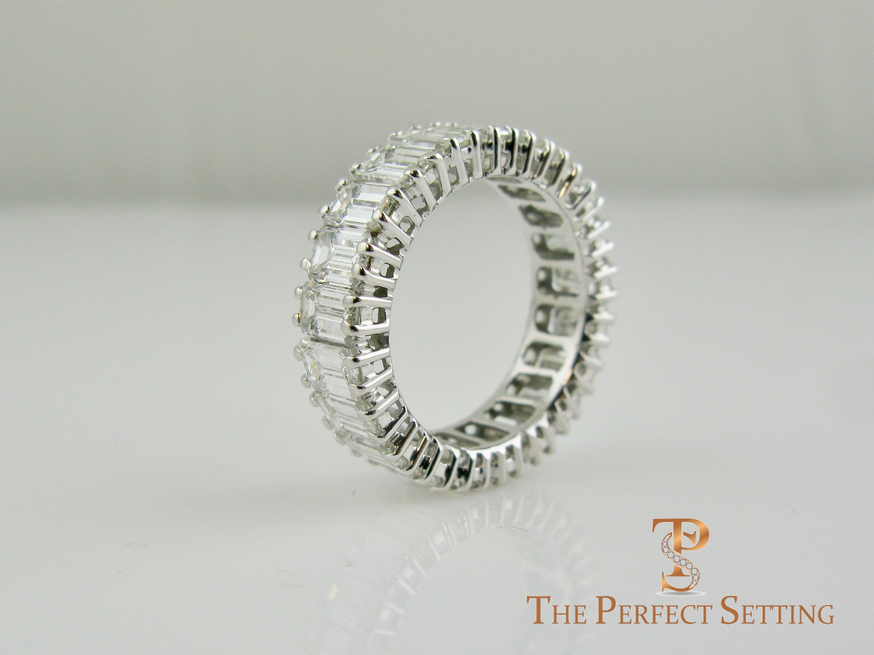 Emerald Cut Diamond Eternity Band Classic Platinum Setting side view